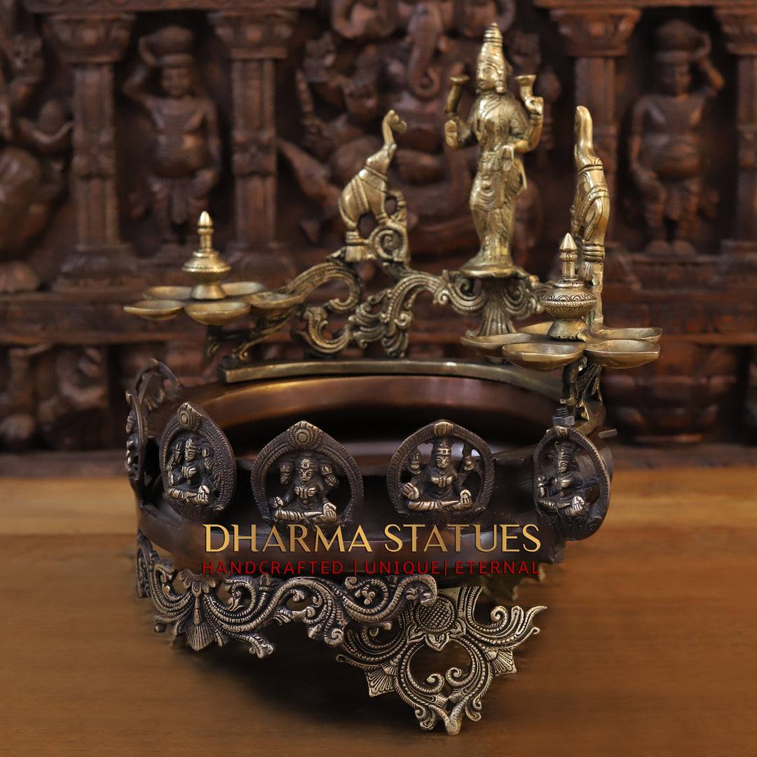 Brass Gajlakshmi Urli, Golden and Copper Finish 17" side view