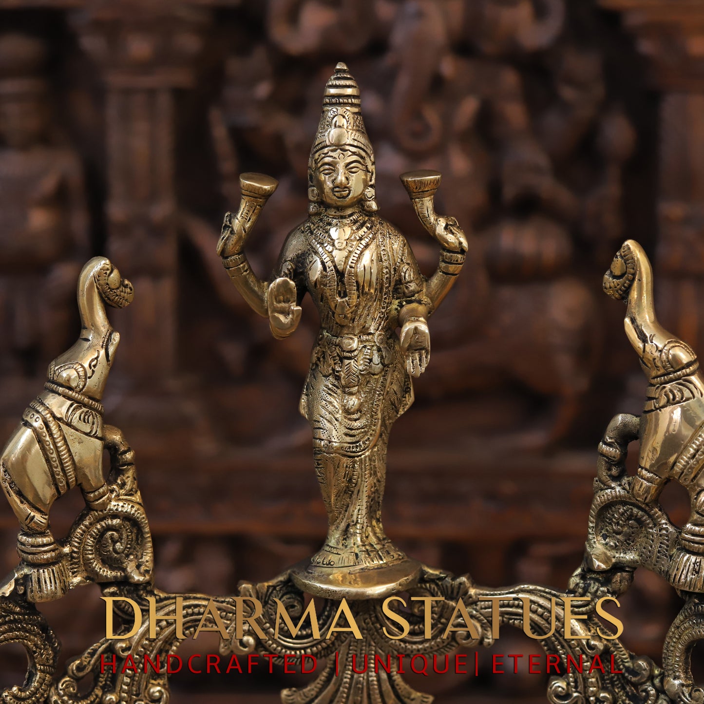 Brass Gajlakshmi Urli, Golden and Copper Finish 17" side view