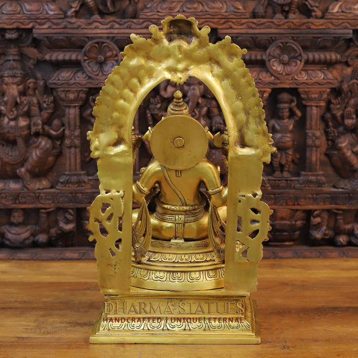 Brass Ganesh Idol, Seated on a Throne With Rat holding Diya, Fine Golden Finish 24"