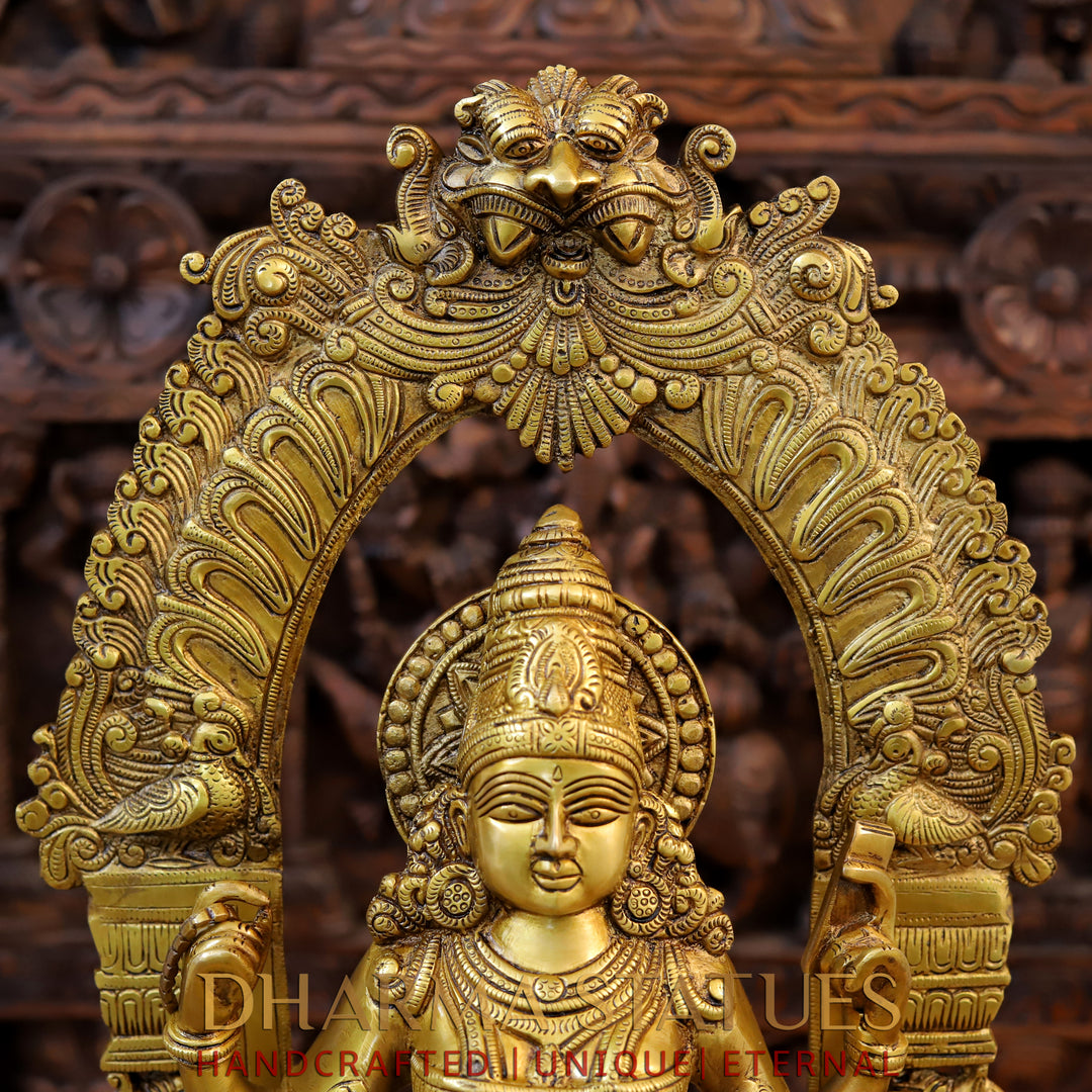 Brass Saraswati Statue Adorned in Yaksh Grandeur,  Harmony of Knowledge, Fine Golden Finish 24"