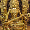 Brass Saraswati Statue Adorned in Yaksh Grandeur,  Harmony of Knowledge, Fine Golden Finish 24"