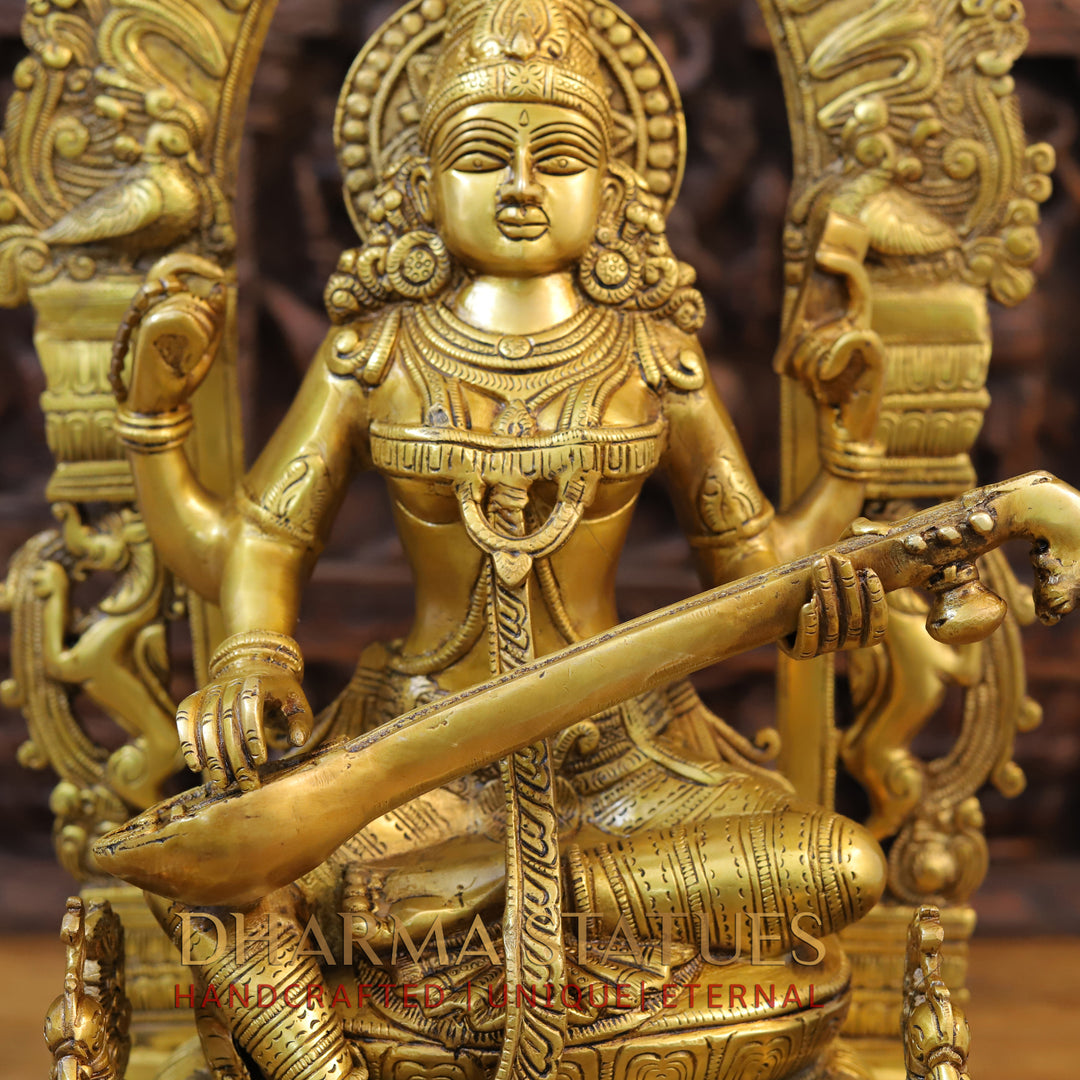 Brass Saraswati, Lakshmi, Ganesh  Statue ,Trimurti of Prosperity, Fine Golden Finish 24"