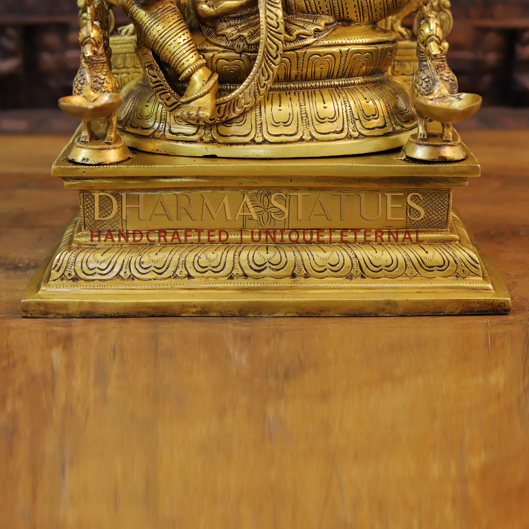 Brass Saraswati Statue Adorned in Yaksh Grandeur,  Harmony of Knowledge, Fine Golden Finish 24"