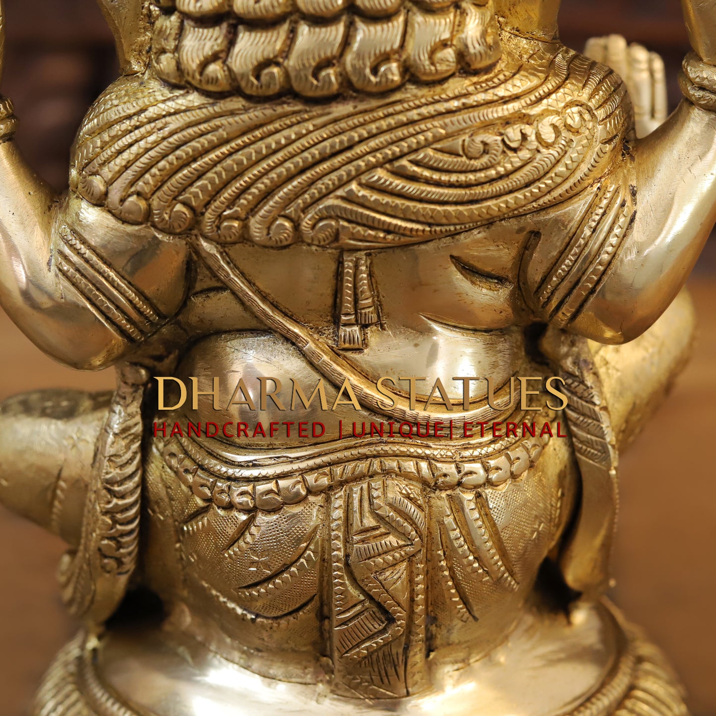 Brass Ganesh Idol, Seating on a Tortoise, Fine Golden Finish 13"