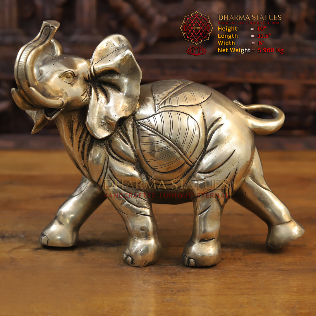 Brass Elephant Sculpture, Fine Golden Finish 10"