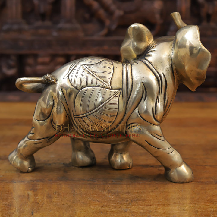 Brass Elephant Sculpture, Fine Golden Finish 10"