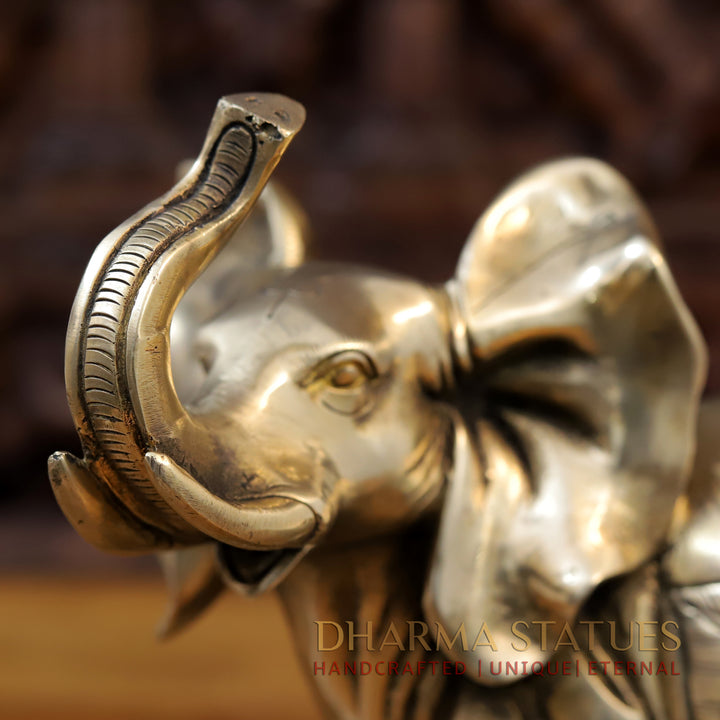 Brass Elephant Sculpture, Fine Golden Finish 10"