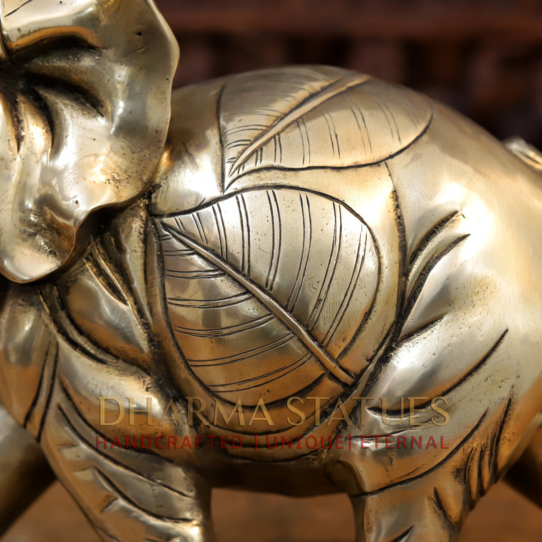 Brass Elephant Sculpture, Fine Golden Finish 10"