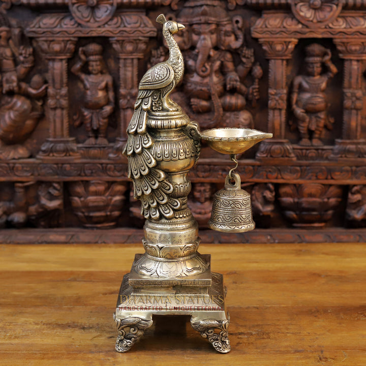 Brass Peacock Diya, Fine Golden Finish 20"