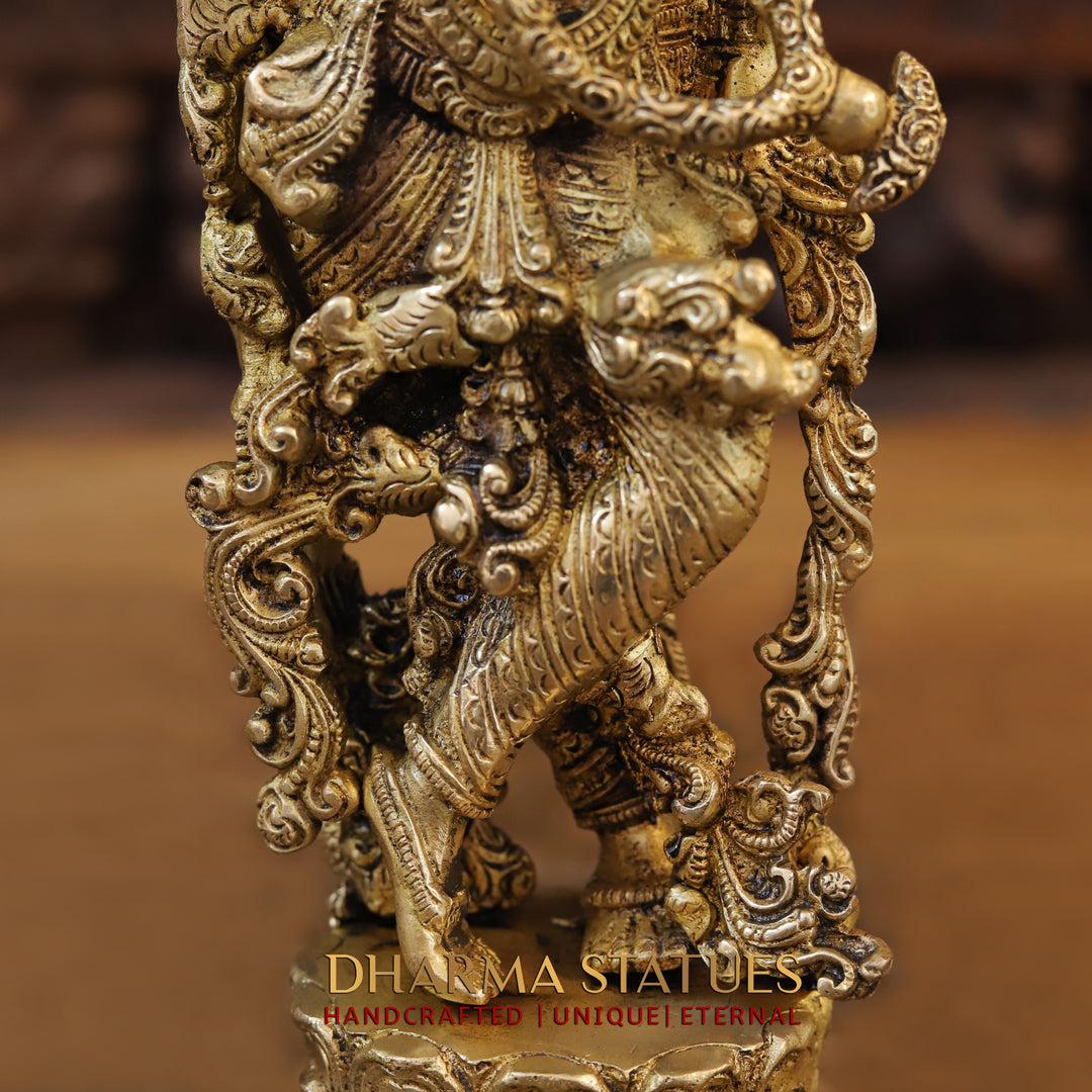 Brass Radha Krishna Idol, Standing on Lotus Pedastal, Fine Golden Finish 14"