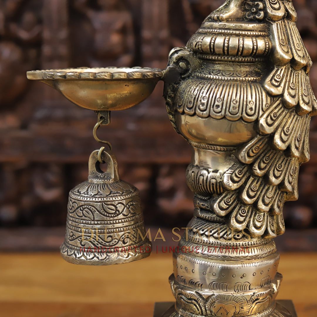 Brass Peacock Diya, Fine Golden Finish 20"