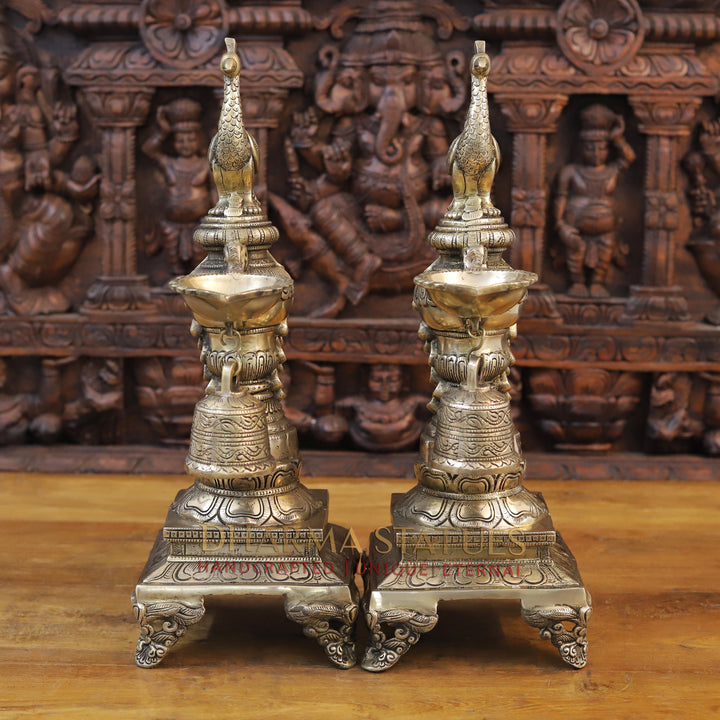 Brass Peacock Diya, Fine Golden Finish 20"