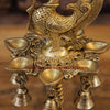 Brass Peacock Diya, with Bells, Fine Golden Finish 16.5"