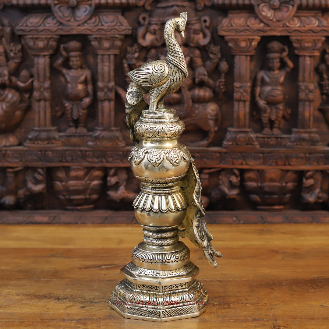 Brass Peacock Statue, Fine Golden work 19.5"