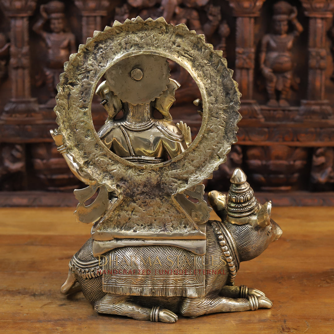 Brass Ganesh Seated on Rat, Smooth Finish 16.5"