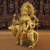 Brass Durga Idol Mounted on a Lion, Traditional Indian Art, Golden Finish, 21.5"