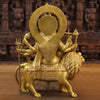 Brass Durga Idol Mounted on a Lion, Traditional Indian Art, Golden Finish, 21.5"