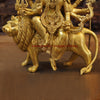 Brass Durga Idol Mounted on a Lion, Traditional Indian Art, Golden Finish, 21.5"