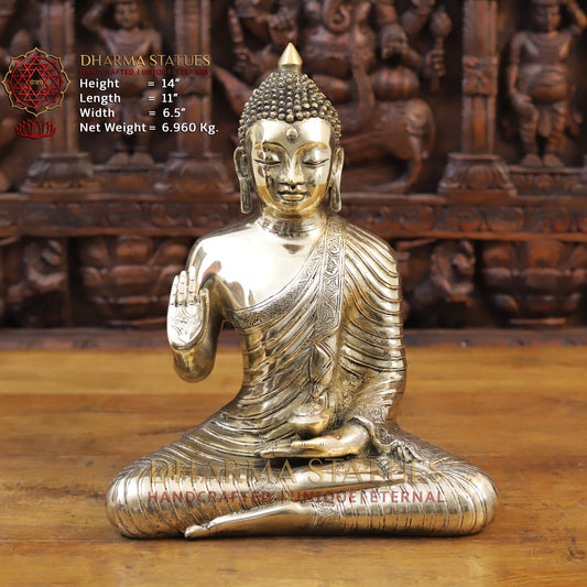 Brass Buddha Statue, Medicine Buddha, Fine Golden Finish 14"