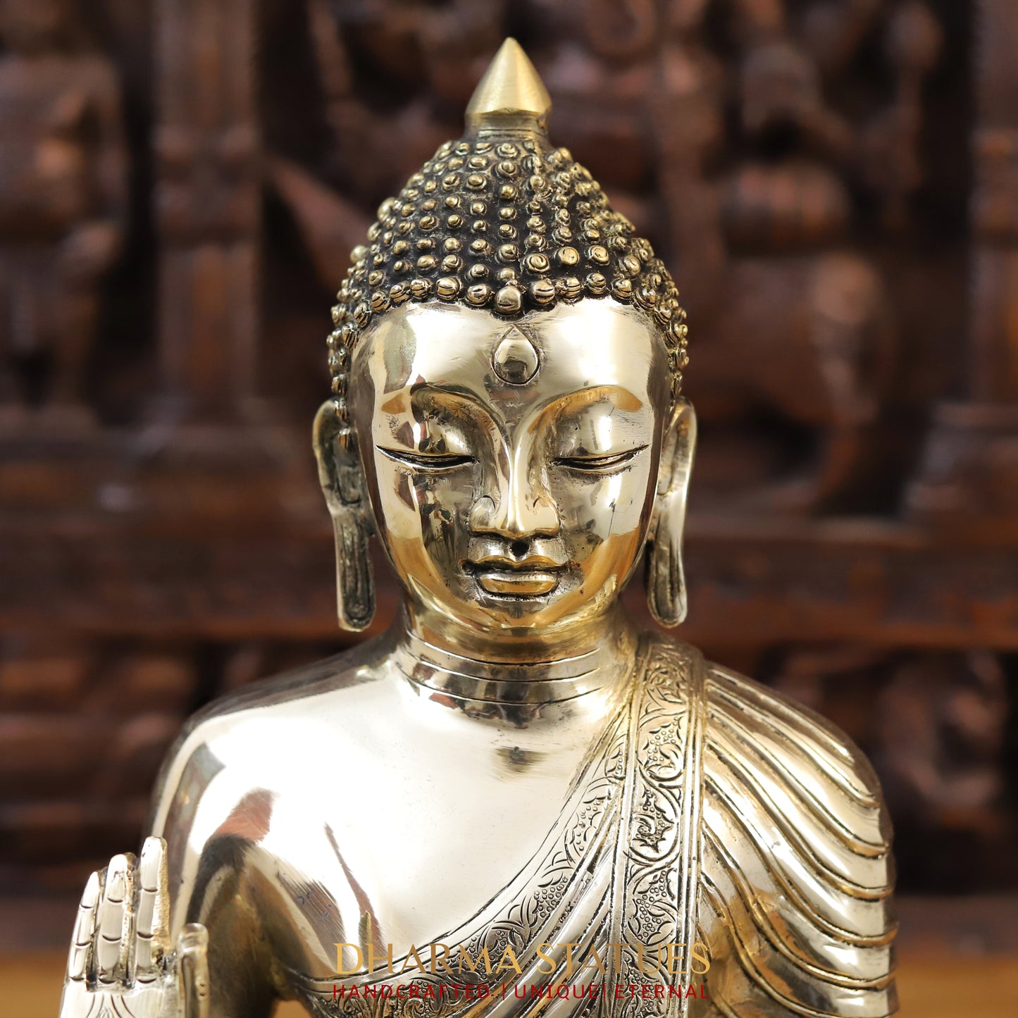 Brass Buddha Statue, Medicine Buddha, Fine Golden Finish 14"