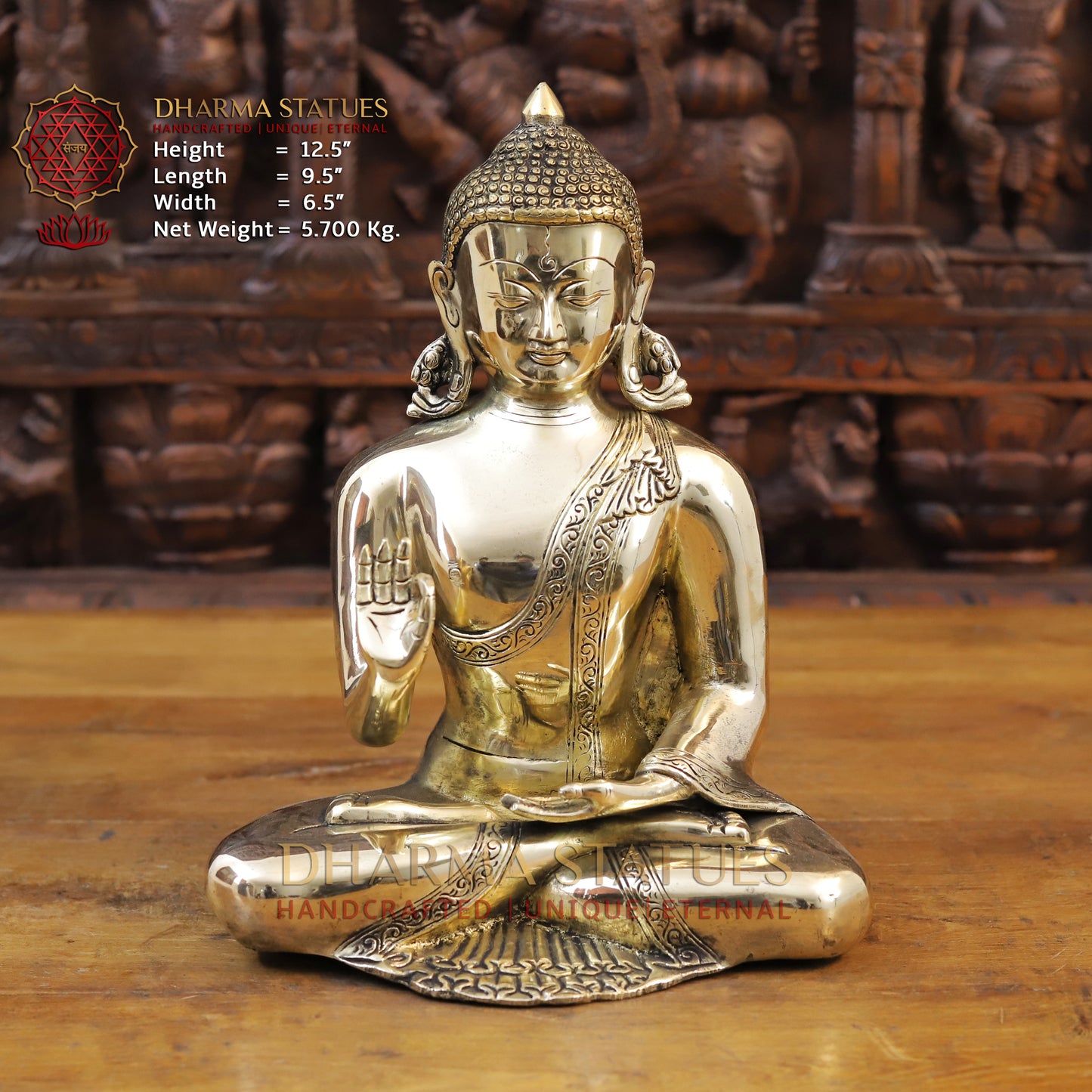 Brass Kundal Buddha Idol, Fine Golden Finish 12.5"