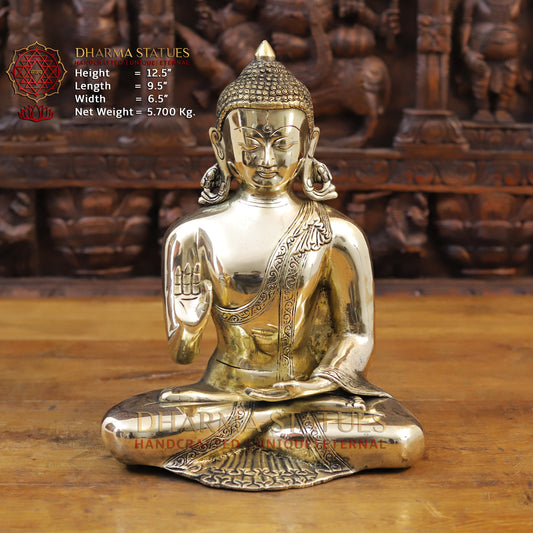 Brass Kundal Buddha Idol, Fine Golden Finish 12.5"