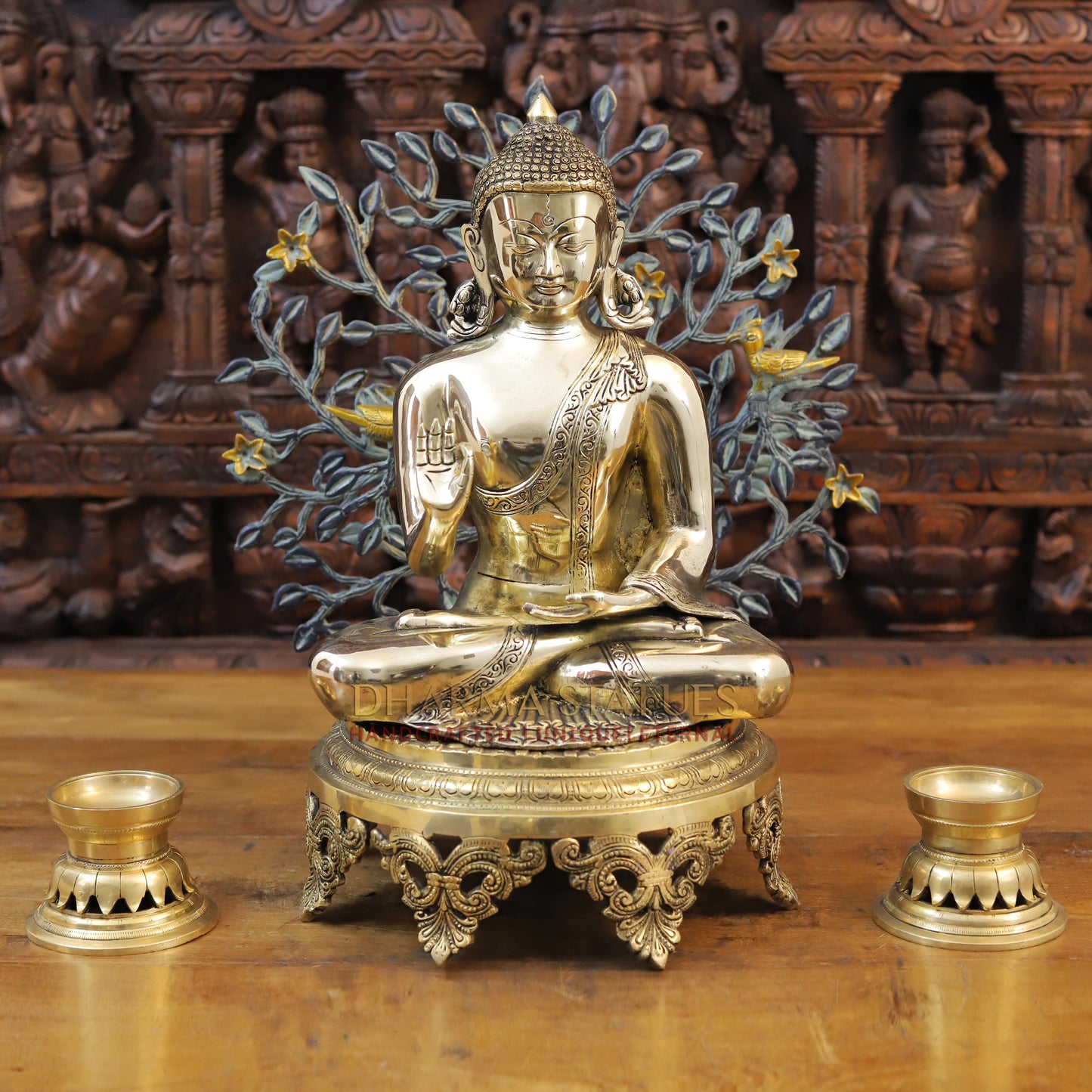 Brass Kundal Buddha Idol, Fine Golden Finish 12.5"