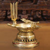 Brass Lotus Shankhya Chakra Vishnu Lamps, Set of Three, Fine Golden Finish 9.5"