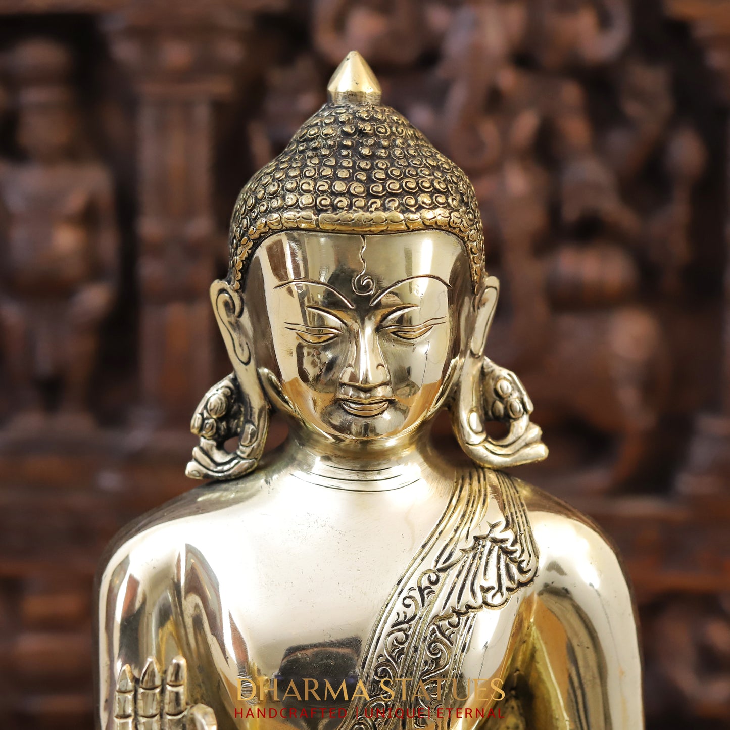 Brass Kundal Buddha Idol, Fine Golden Finish 12.5"