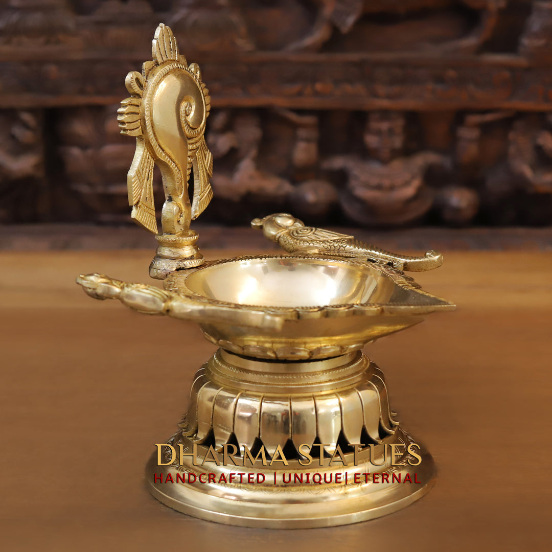 Brass Lotus Shankhya Chakra Vishnu Lamps, Set of Three, Fine Golden Finish 9.5"