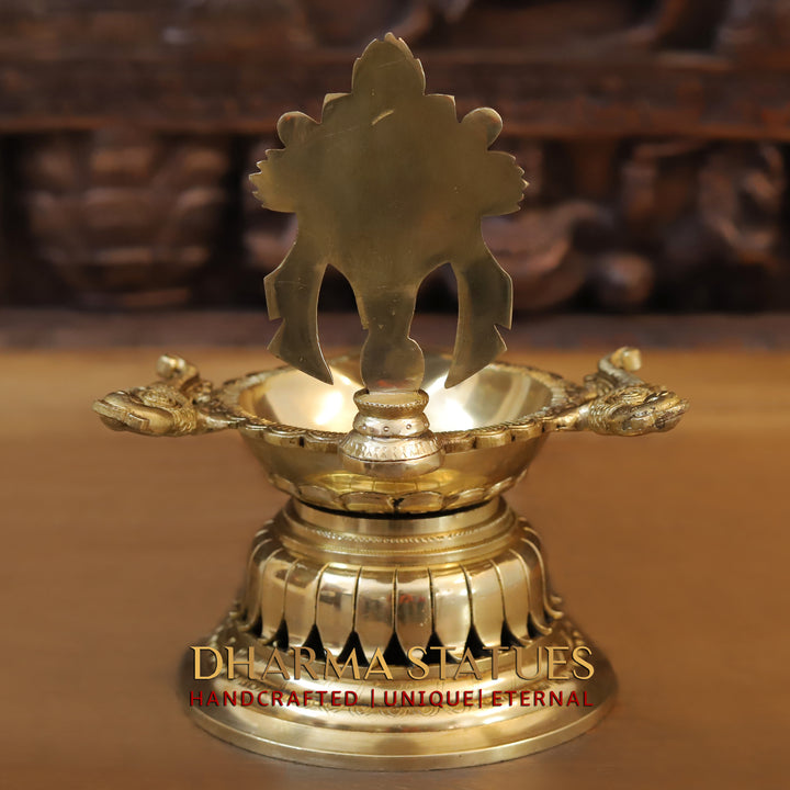 Brass Lotus Shankhya Chakra Vishnu Lamps, Set of Three, Fine Golden Finish 9.5"