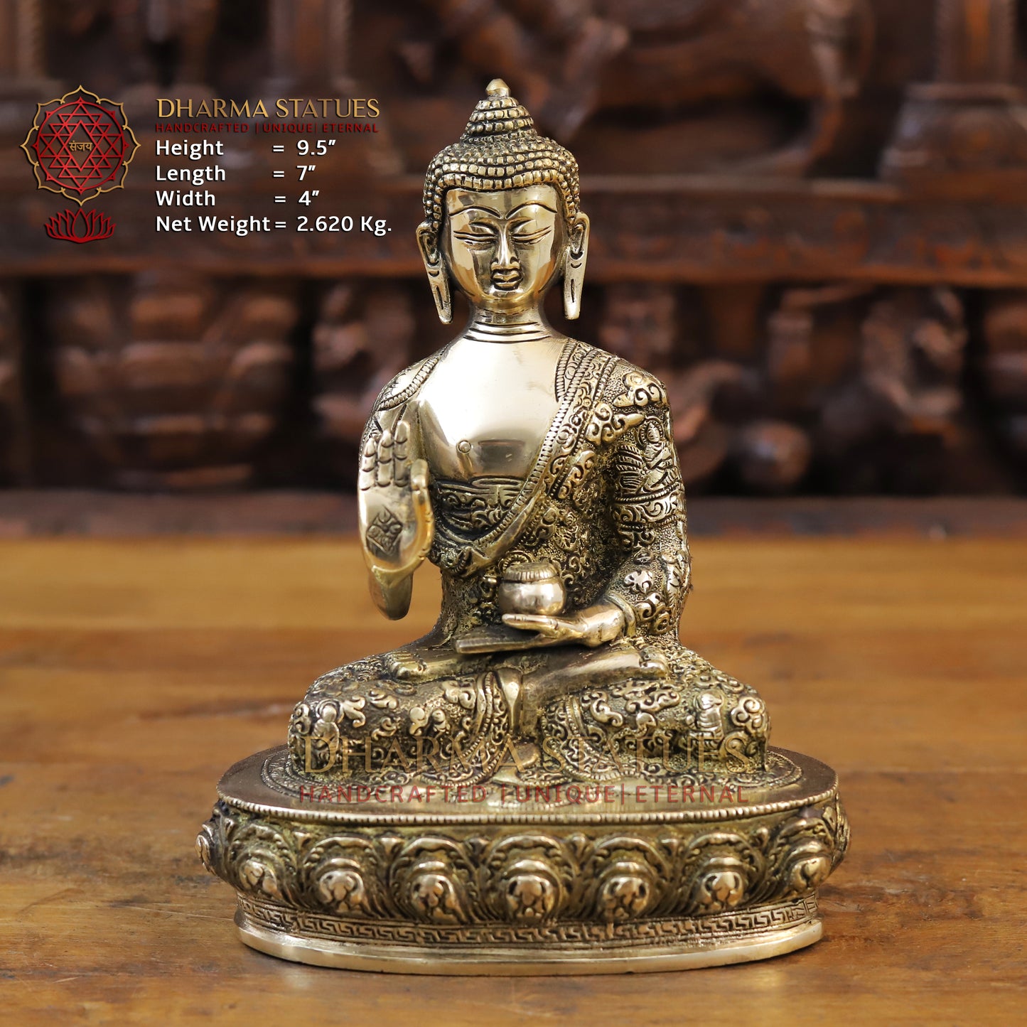 Brass Kundal Buddha Idol, Fine Golden Finish 9.5"