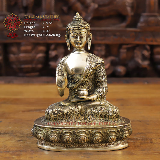 Brass Kundal Buddha Idol, Fine Golden Finish 9.5"