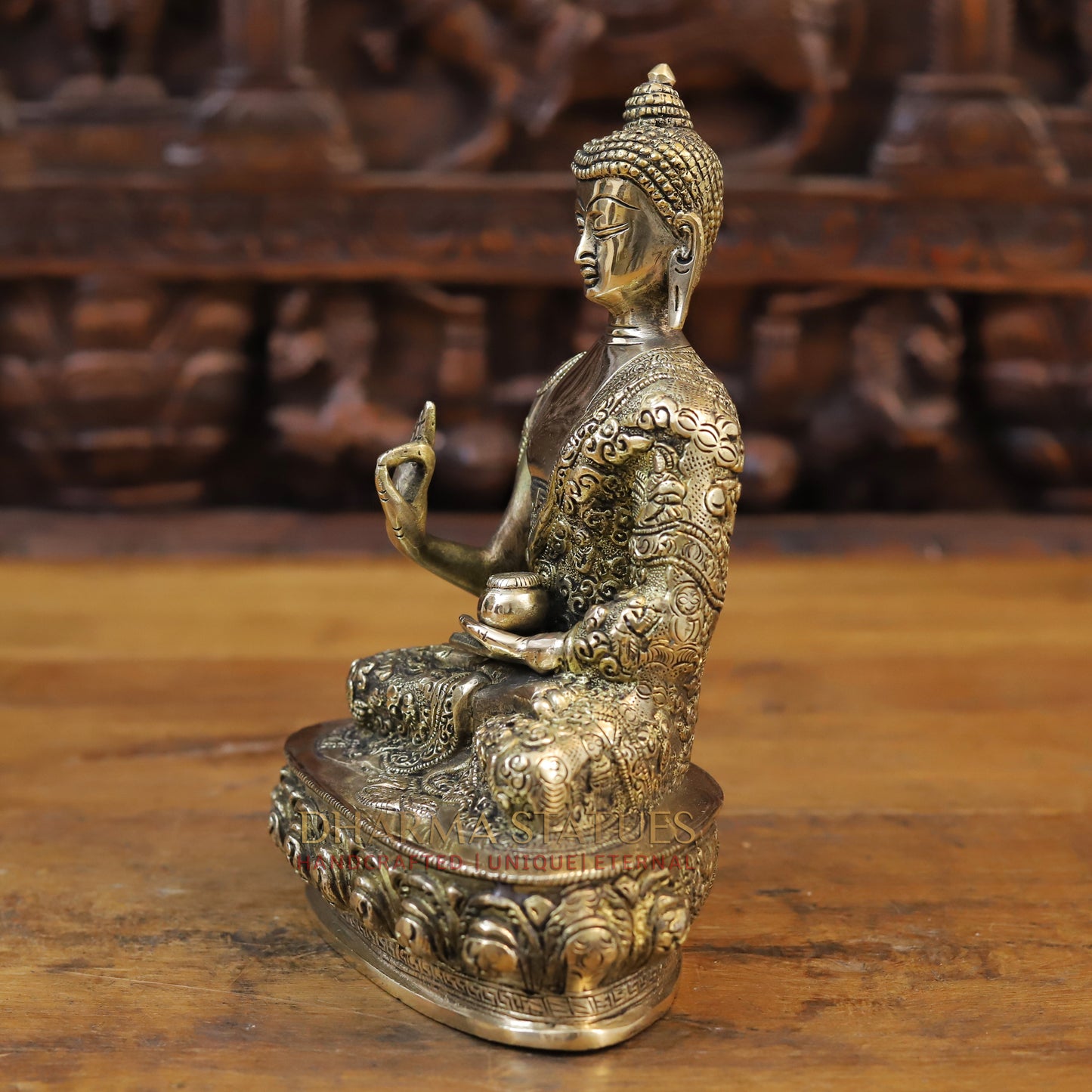 Brass Kundal Buddha Idol, Fine Golden Finish 9.5"