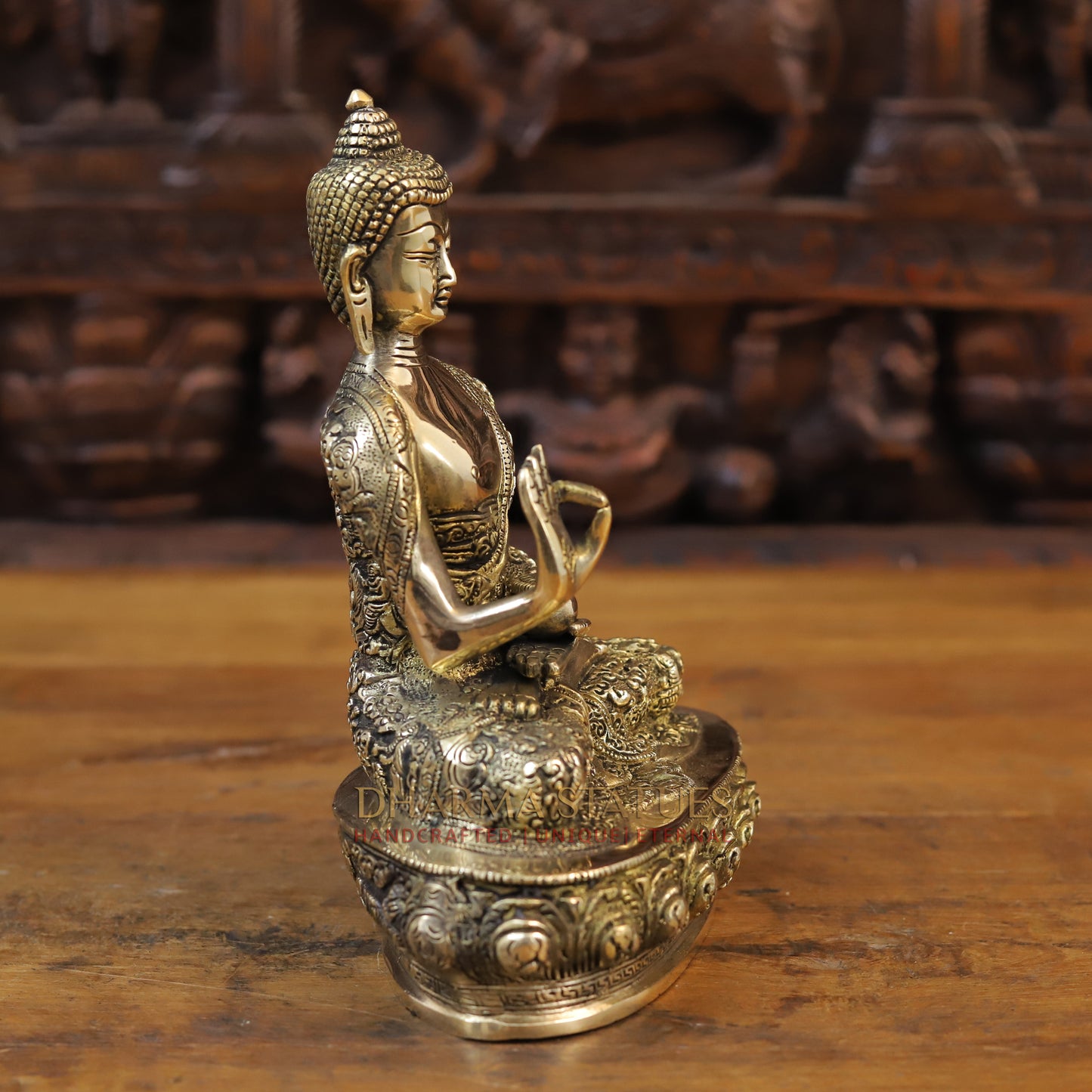 Brass Kundal Buddha Idol, Fine Golden Finish 9.5"