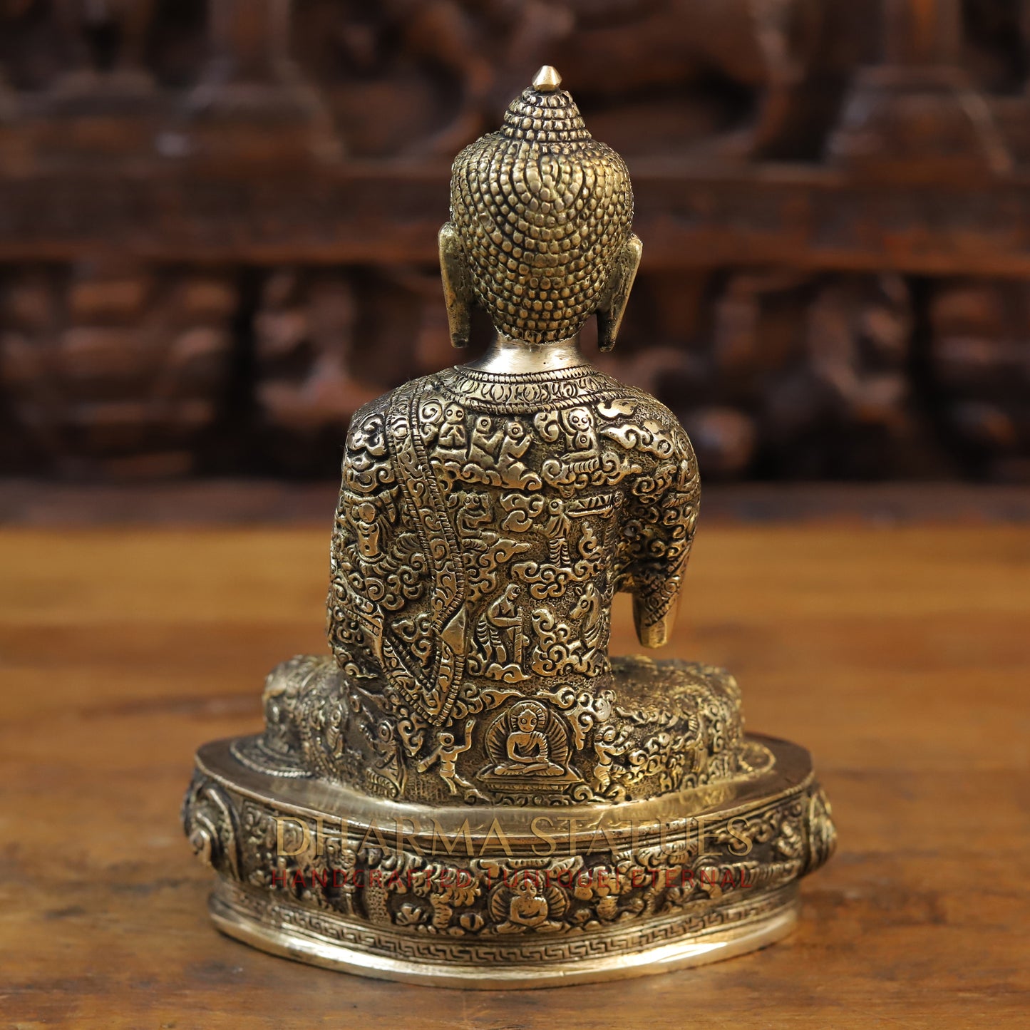 Brass Kundal Buddha Idol, Fine Golden Finish 9.5"