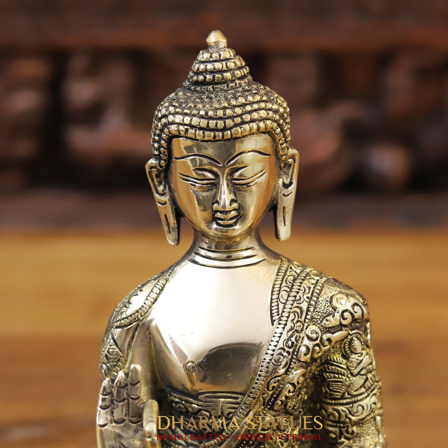 Brass Kundal Buddha Idol, Fine Golden Finish 9.5"