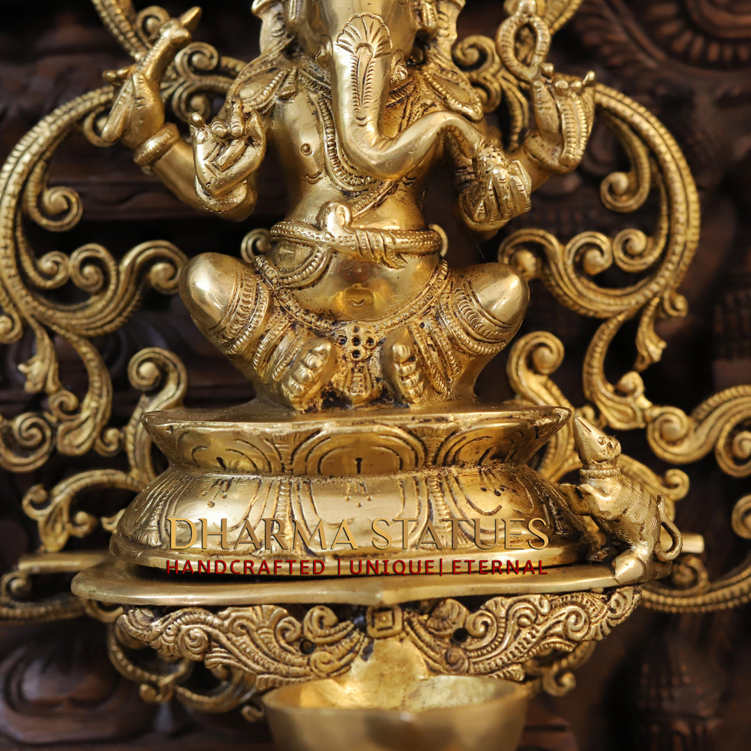 Brass Blessing Ganesh Wall Hanging Diya, Fine Golden Finish 14"