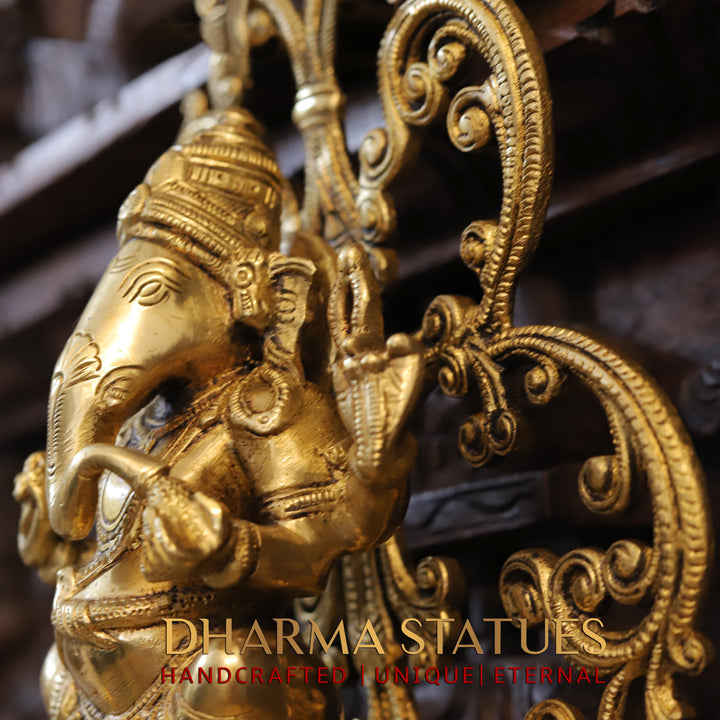 Brass Blessing Ganesh Wall Hanging Diya, Fine Golden Finish 14"