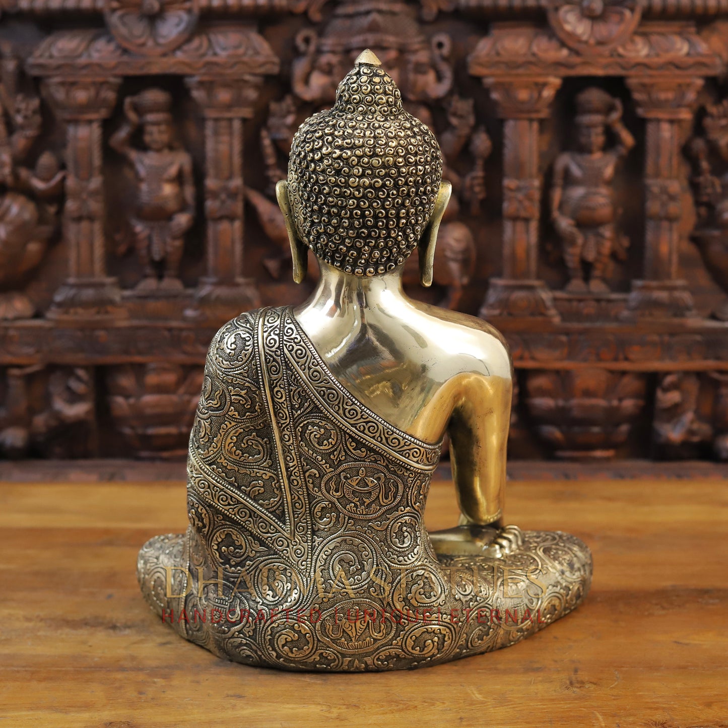 Brass Buddha Statue, Fine Golden work 18"