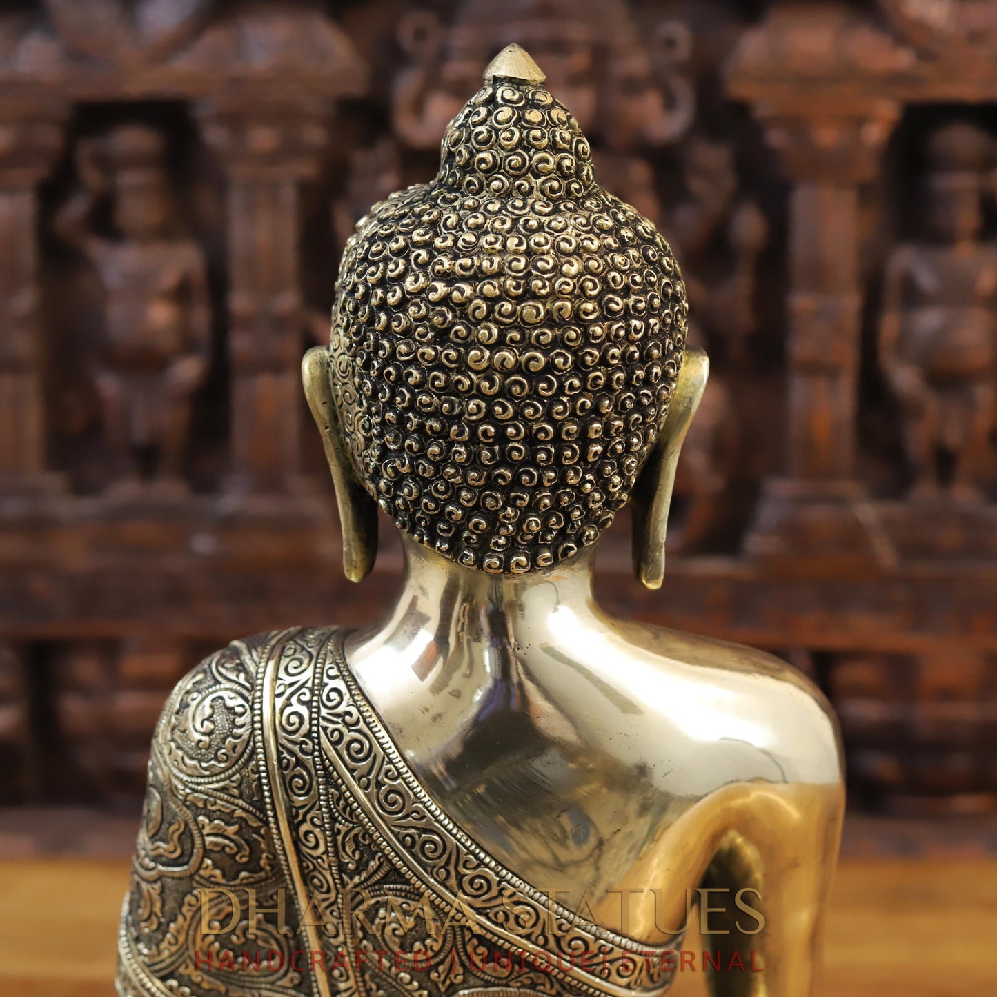 Brass Buddha Statue, Fine Golden work 18"