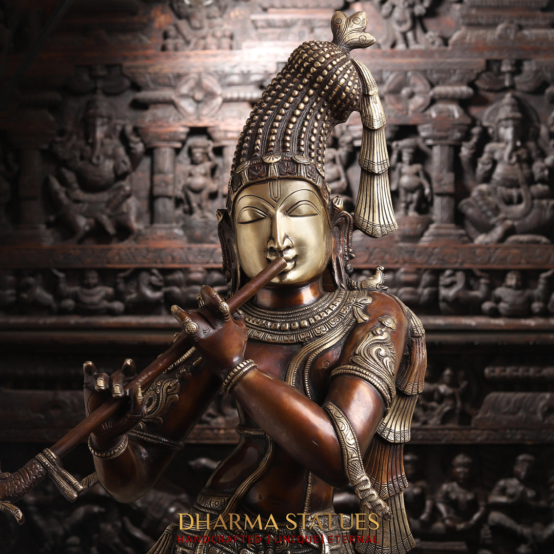 Brass Krishna, Standing, Rich Copper Finish, 36"