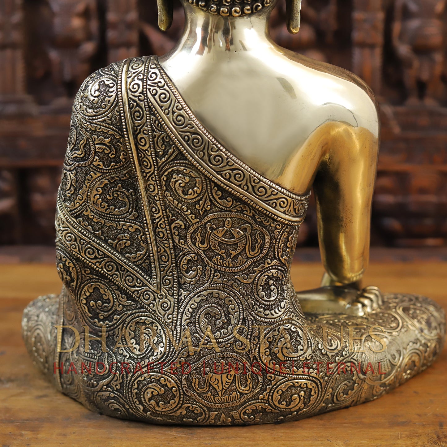 Brass Buddha Statue, Fine Golden work 18"