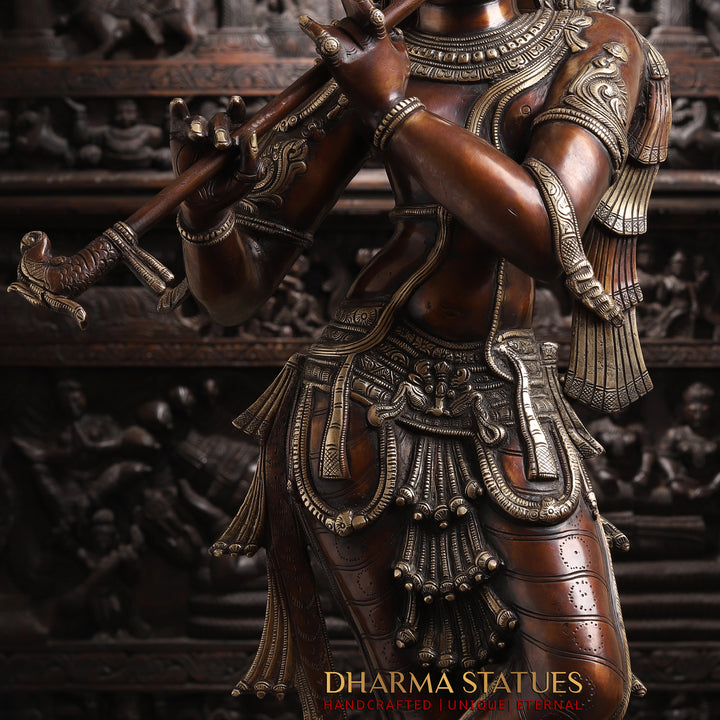 Brass Krishna, Standing, Rich Copper Finish, 36"