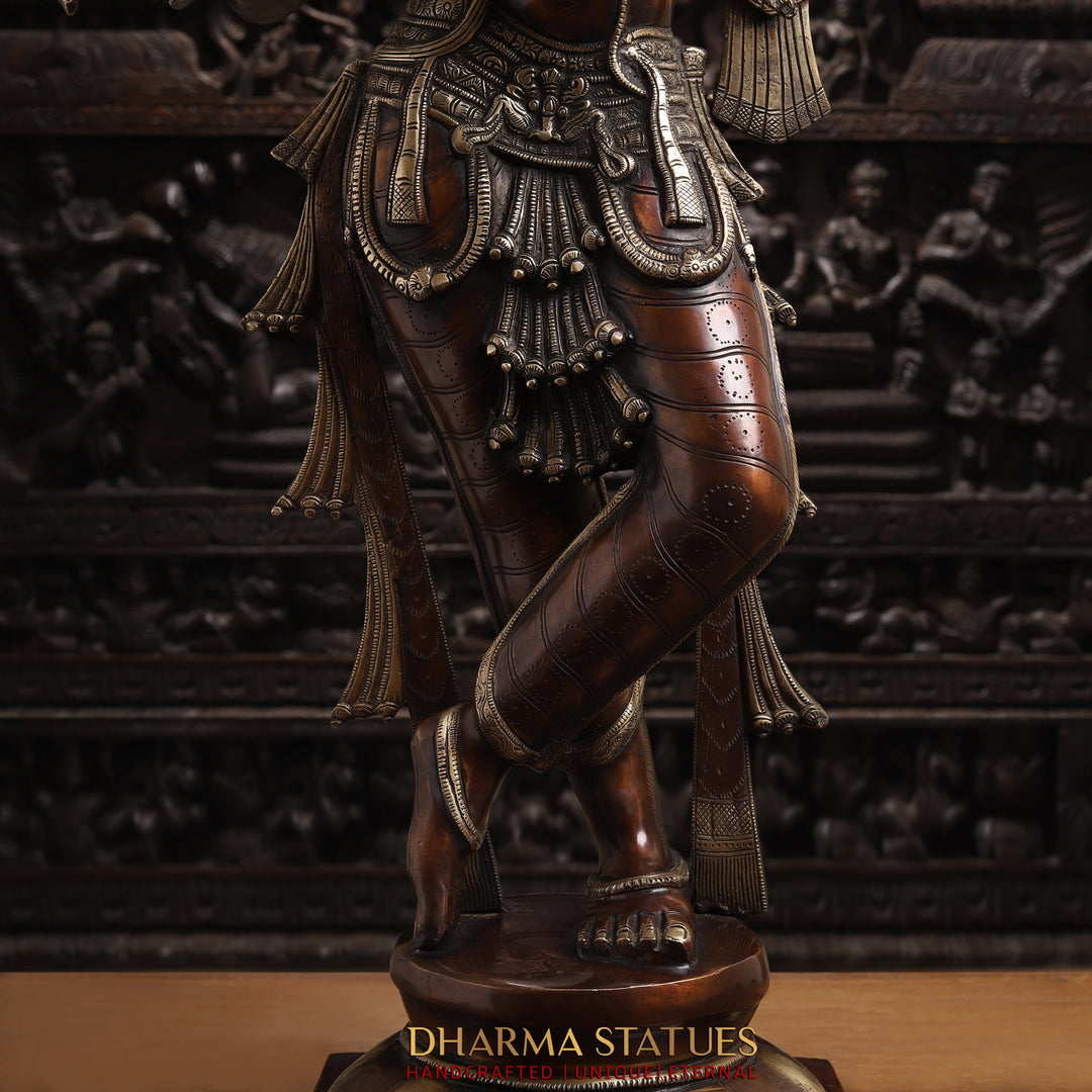 Brass Krishna, Standing, Rich Copper Finish, 36"