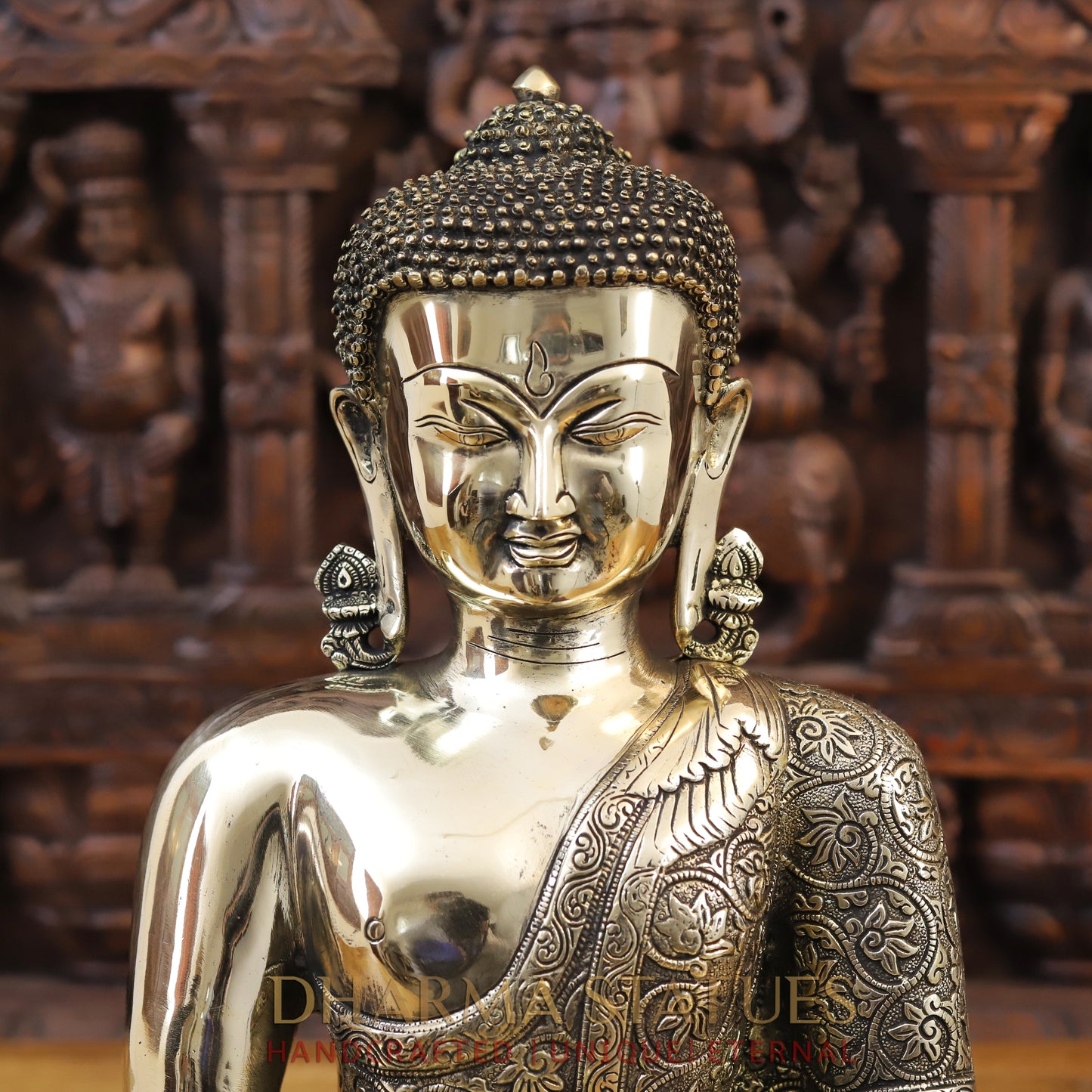 Brass Kundal Buddha Statue, Fine Golden Finish 17.5"