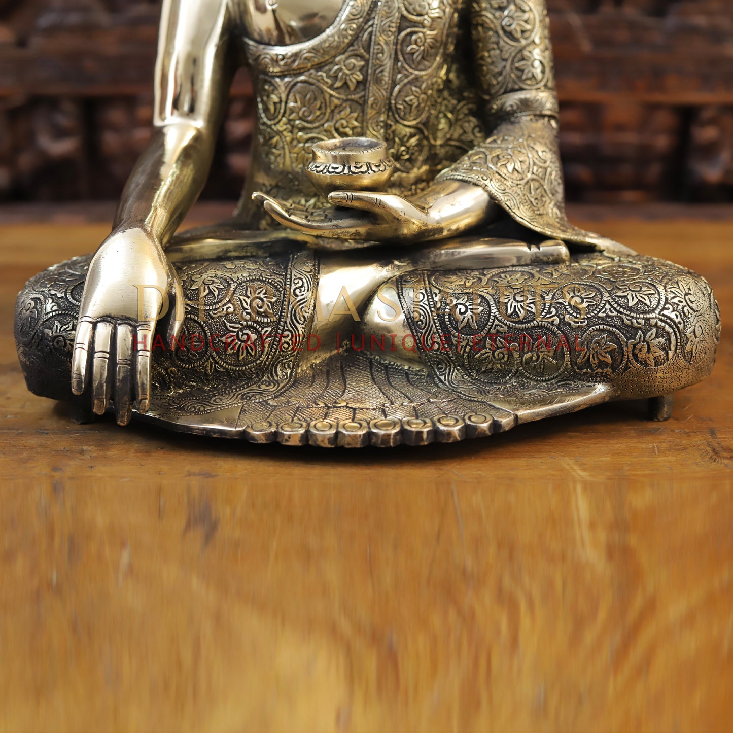 Brass Kundal Buddha Statue, Fine Golden Finish 17.5"