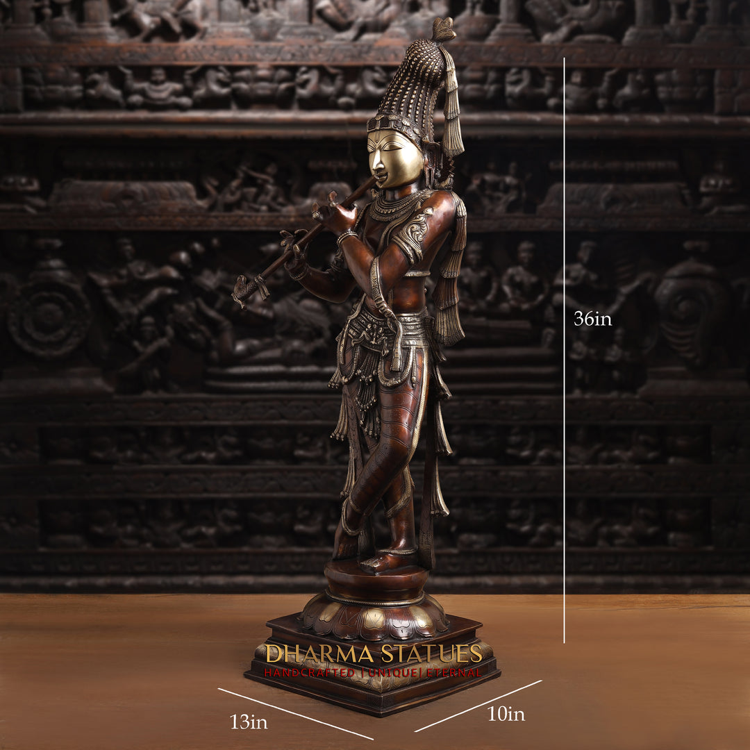 Brass Krishna, Standing, Rich Copper Finish, 36"