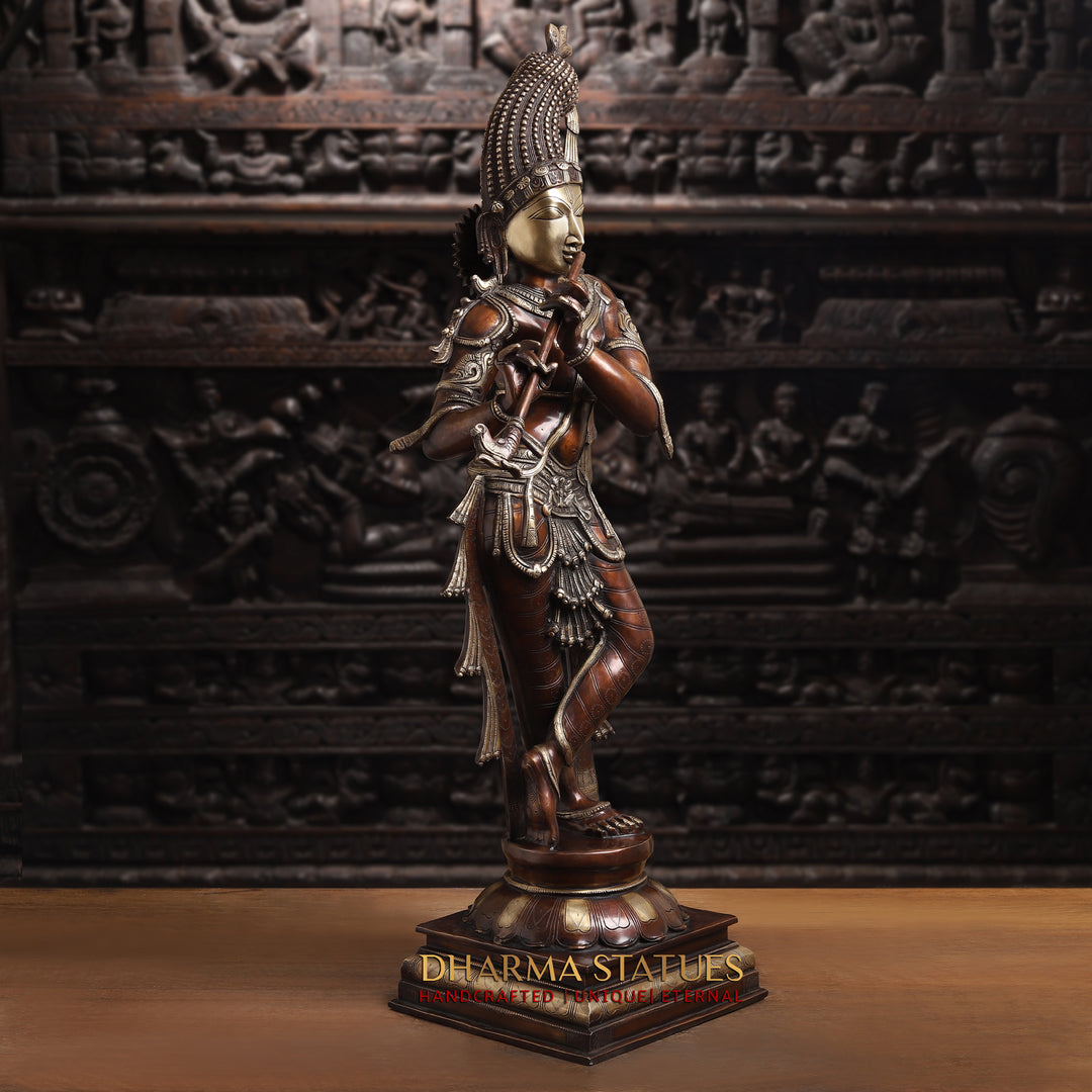 Brass Krishna, Standing, Rich Copper Finish, 36"