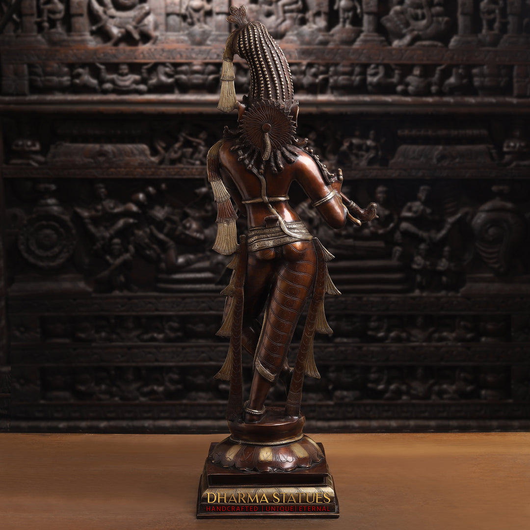 Brass Krishna, Standing, Rich Copper Finish, 36"